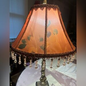 Say hey to, Peach Bellini! Elegant Orange Floral Lamp Shade with Beaded Trim